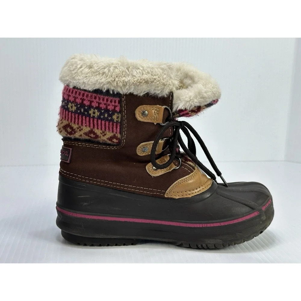 London Fog Girls Tottenham Brown Pink Faux Fur Lined Winter‎ Snow Boots Size 1